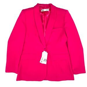 NEW Sold Out Zara One Button Suit Jacket Blazer Size Large Hot Pink Barbie AKA L